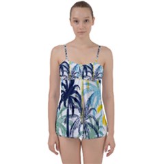 Colorful Summer Palm Trees White Forest Background Babydoll Tankini Set by Vaneshart