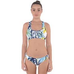 Colorful Summer Palm Trees White Forest Background Cross Back Hipster Bikini Set by Vaneshart