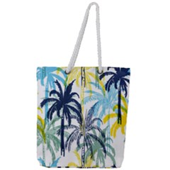 Colorful Summer Palm Trees White Forest Background Full Print Rope Handle Tote (large) by Vaneshart