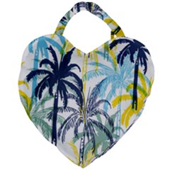 Colorful Summer Palm Trees White Forest Background Giant Heart Shaped Tote by Vaneshart