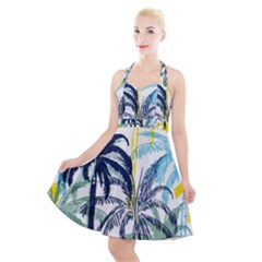 Colorful Summer Palm Trees White Forest Background Halter Party Swing Dress  by Vaneshart