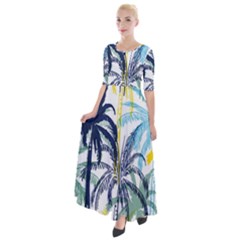 Colorful Summer Palm Trees White Forest Background Half Sleeves Maxi Dress by Vaneshart