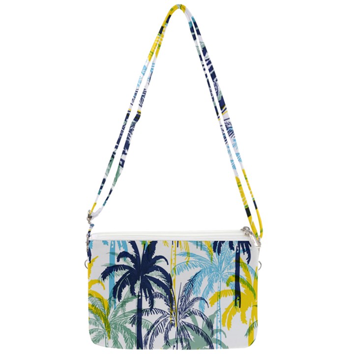 Colorful Summer Palm Trees White Forest Background Double Gusset Crossbody Bag