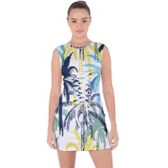 Colorful Summer Palm Trees White Forest Background Lace Up Front Bodycon Dress