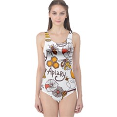 Honey Seamless Pattern One Piece Swimsuit by Vaneshart