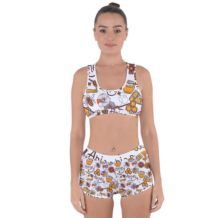 Honey Seamless Pattern Racerback Boyleg Bikini Set