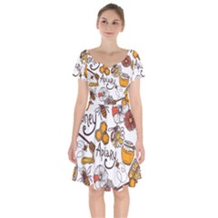 Honey Seamless Pattern Short Sleeve Bardot Dress by Vaneshart