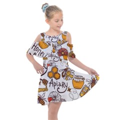 Honey Seamless Pattern Kids  Shoulder Cutout Chiffon Dress by Vaneshart