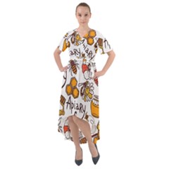 Honey Seamless Pattern Front Wrap High Low Dress