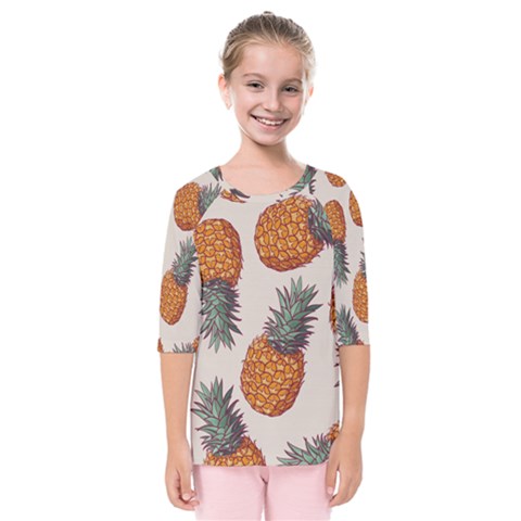 Seamless Pattern With Vector Illustrations Pineapples Kids  Quarter Sleeve Raglan Tee by Vaneshart