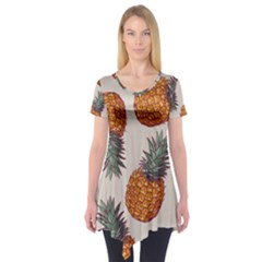 Seamless Pattern With Vector Illustrations Pineapples Short Sleeve Tunic  by Vaneshart