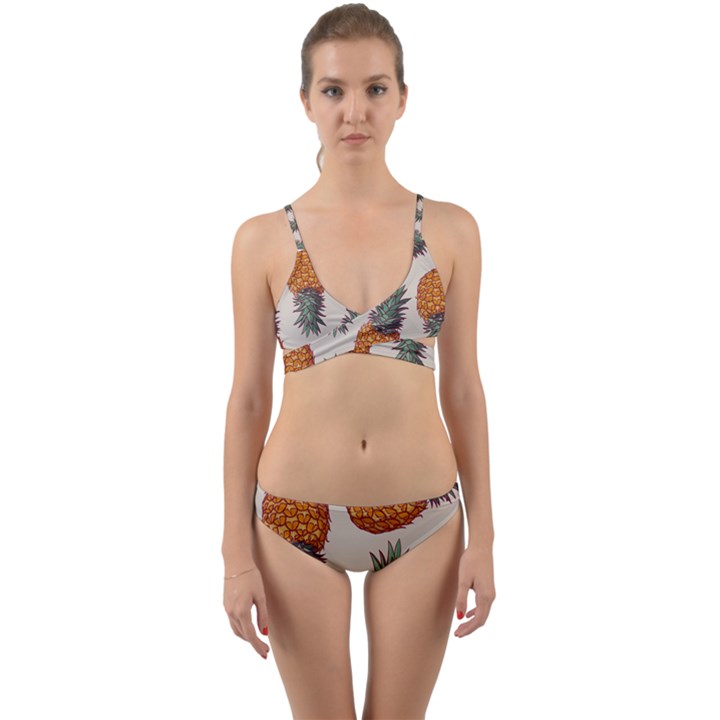 Seamless Pattern With Vector Illustrations Pineapples Wrap Around Bikini Set