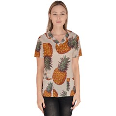 Seamless Pattern With Vector Illustrations Pineapples Women s V-neck Scrub Top by Vaneshart