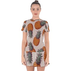 Seamless Pattern With Vector Illustrations Pineapples Drop Hem Mini Chiffon Dress by Vaneshart