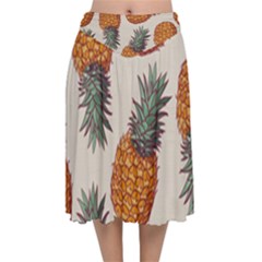 Seamless Pattern With Vector Illustrations Pineapples Velvet Flared Midi Skirt by Vaneshart