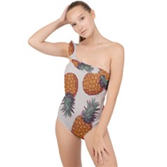 Seamless Pattern With Vector Illustrations Pineapples Frilly One Shoulder Swimsuit by Vaneshart