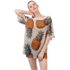 Seamless Pattern With Vector Illustrations Pineapples Oversized Chiffon Top