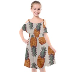 Seamless Pattern With Vector Illustrations Pineapples Kids  Cut Out Shoulders Chiffon Dress by Vaneshart