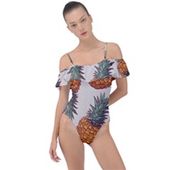 Seamless Pattern With Vector Illustrations Pineapples Frill Detail One Piece Swimsuit