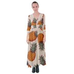 Seamless Pattern With Vector Illustrations Pineapples Button Up Maxi Dress