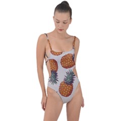 Seamless Pattern With Vector Illustrations Pineapples Tie Strap One Piece Swimsuit