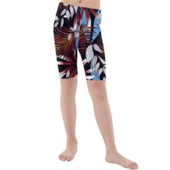 Trending Abstract Seamless Pattern With Colorful Tropical Leaves Plants Black Kids  Mid Length Swim Shorts by Vaneshart