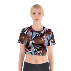 Trending Abstract Seamless Pattern With Colorful Tropical Leaves Plants Black Cotton Crop Top by Vaneshart