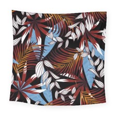 Trending Abstract Seamless Pattern With Colorful Tropical Leaves Plants Black Square Tapestry (large) by Vaneshart