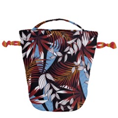 Trending Abstract Seamless Pattern With Colorful Tropical Leaves Plants Black Drawstring Bucket Bag