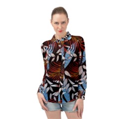 Trending Abstract Seamless Pattern With Colorful Tropical Leaves Plants Black Long Sleeve Chiffon Shirt