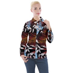 Trending Abstract Seamless Pattern With Colorful Tropical Leaves Plants Black Women s Long Sleeve Pocket Shirt