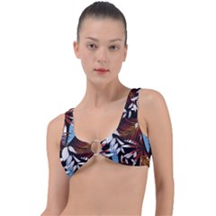 Trending Abstract Seamless Pattern With Colorful Tropical Leaves Plants Black Ring Detail Bikini Top