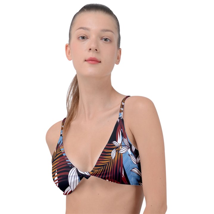 Trending Abstract Seamless Pattern With Colorful Tropical Leaves Plants Black Knot Up Bikini Top