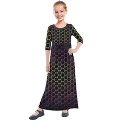 Dark Hexagon With Light Fire Background Kids  Quarter Sleeve Maxi Dress by Vaneshart