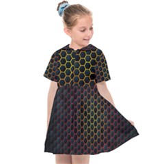 Dark Hexagon With Light Fire Background Kids  Sailor Dress by Vaneshart