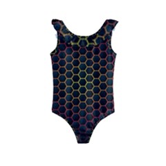 Dark Hexagon With Light Fire Background Kids  Frill Swimsuit by Vaneshart