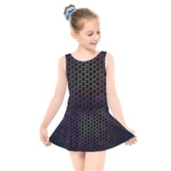 Dark Hexagon With Light Fire Background Kids  Skater Dress Swimsuit by Vaneshart