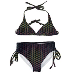 Dark Hexagon With Light Fire Background Kids  Classic Bikini Set by Vaneshart