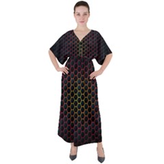 Dark Hexagon With Light Fire Background V-neck Boho Style Maxi Dress