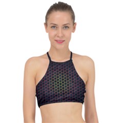 Dark Hexagon With Light Fire Background Racer Front Bikini Top