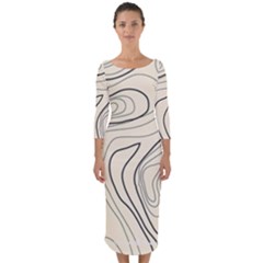 Topographic Lines Background Salmon Colour Shades Quarter Sleeve Midi Bodycon Dress by Vaneshart