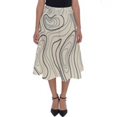 Topographic Lines Background Salmon Colour Shades Perfect Length Midi Skirt by Vaneshart