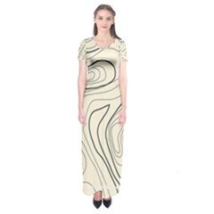 Topographic Lines Background Salmon Colour Shades Short Sleeve Maxi Dress by Vaneshart