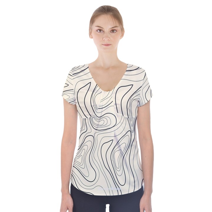 Topographic Lines Background Salmon Colour Shades Short Sleeve Front Detail Top