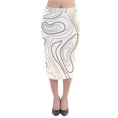 Topographic Lines Background Salmon Colour Shades Velvet Midi Pencil Skirt by Vaneshart