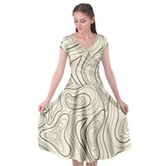 Topographic Lines Background Salmon Colour Shades Cap Sleeve Wrap Front Dress