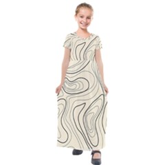 Topographic Lines Background Salmon Colour Shades Kids  Short Sleeve Maxi Dress by Vaneshart