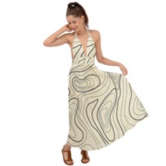 Topographic Lines Background Salmon Colour Shades Backless Maxi Beach Dress