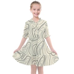 Topographic Lines Background Salmon Colour Shades Kids  All Frills Chiffon Dress by Vaneshart