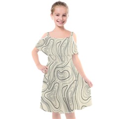 Topographic Lines Background Salmon Colour Shades Kids  Cut Out Shoulders Chiffon Dress by Vaneshart